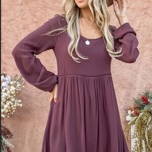 Long Sleeve Scoop Maxi Dress in Mauve